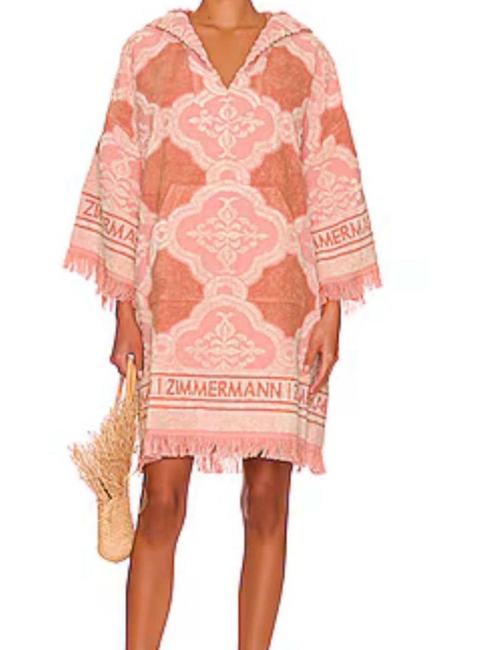 Zimmermann Pink and Cream Fringed Patterned Mini Dress